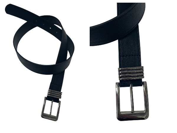 Producto - Cinto negro ecocuero importado hebilla rectangular