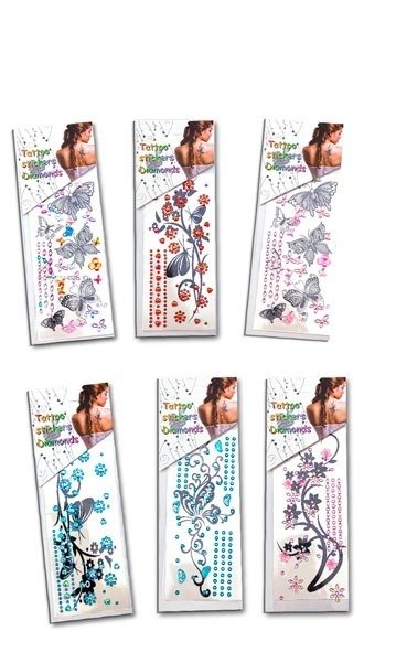Producto - CRISTALES AUTOADHESIVOS CON TATUAJE TEMPORAL MODELOS SURTIDOS PACK X 1U
