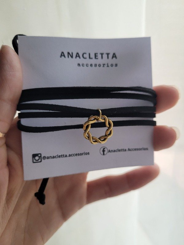 Producto - Choker largo círculo dorado trenzado - bijou