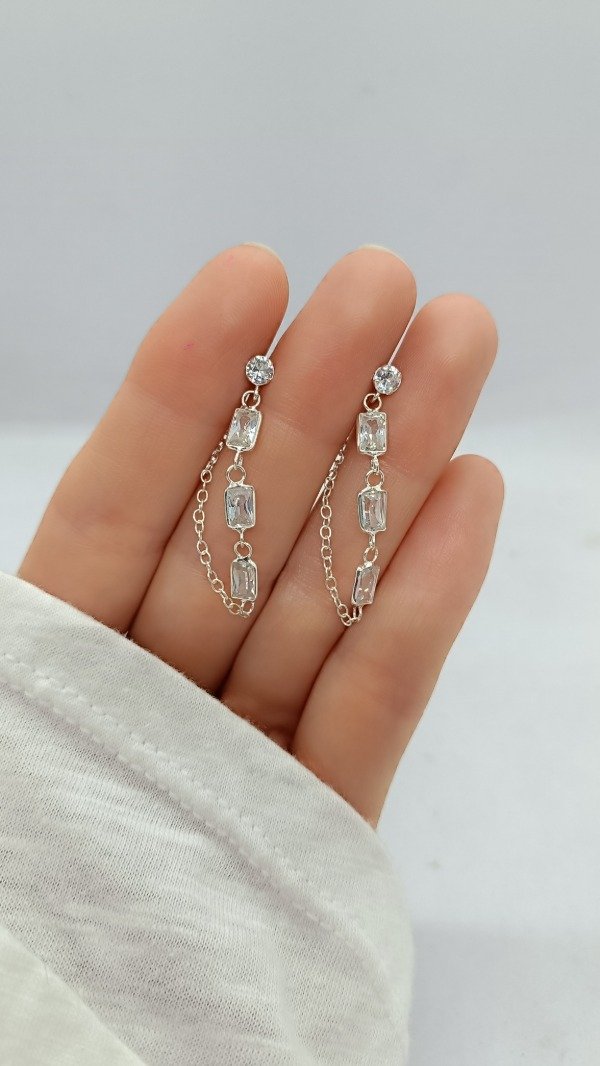 Producto - Aros de plata con cristal micropave cuadrado