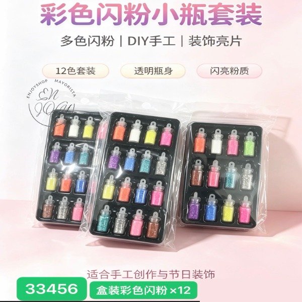 Producto - Pack X12 Frascos De Glitter Brillos Multicolor 33456