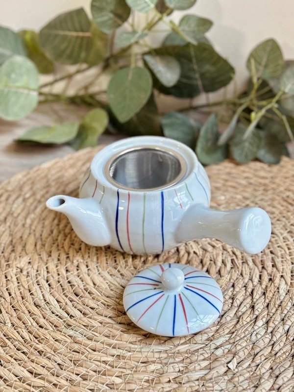 Producto - Tetera de Ceramica + Infusor Diseño Hilo Tricolor - 17 x 14.5 x 10 cm - 0