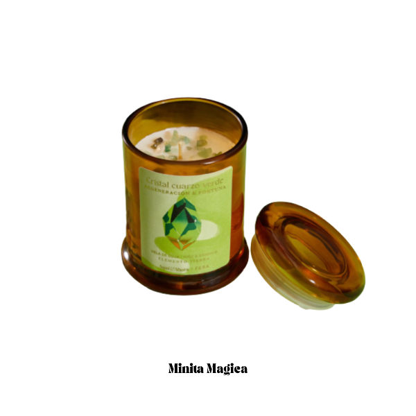 Producto - Vela cristal Cuarzo verde - Higo y sandalo