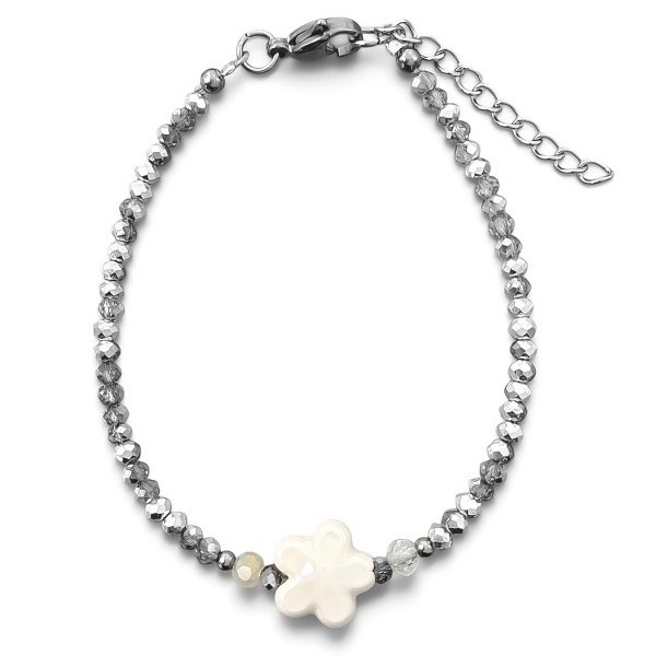 Producto - Pulsera de cristal checo 3mm . Gris . Flor nude - 0