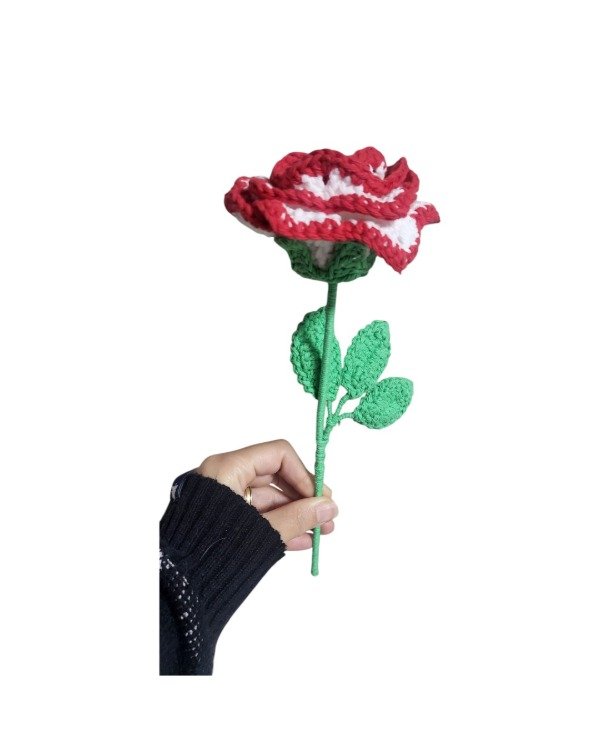 Producto - Rosa Tejida: Blanco y rojo
