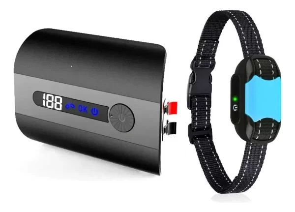 Producto - Cerco invisible para mascotas 2,4 ghz digital con dos collares y sin cable.