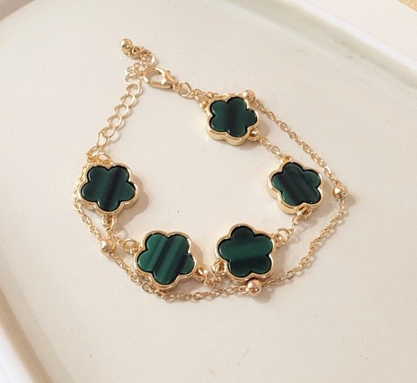 Producto - Pulsera doble flor vc acero dorado