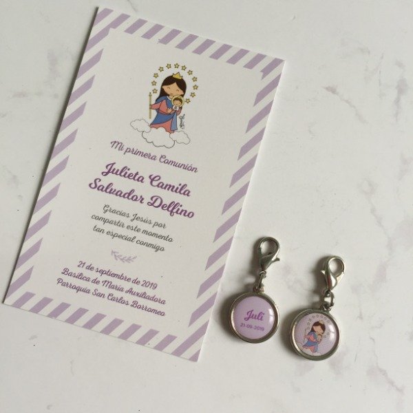 Producto - Pack Souvenir Estampita con Medallita para Colgar Personalizada - Comunión