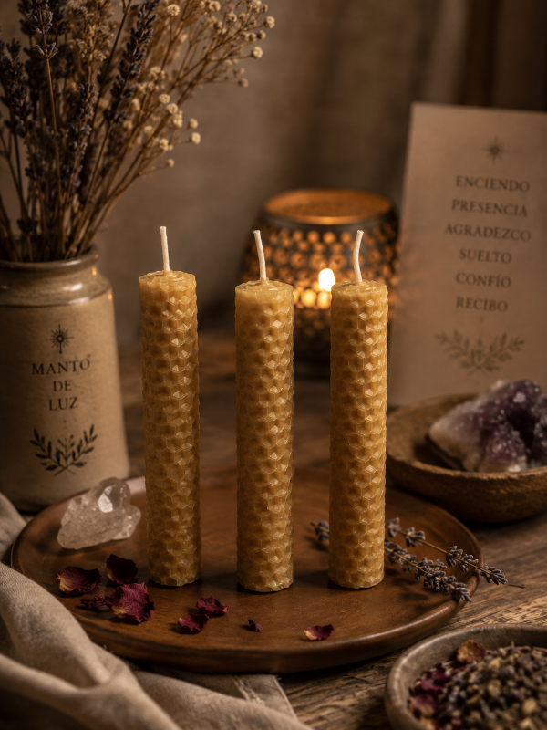 Producto - Pack x 3 velas de cera de abejas medianas de 10cm