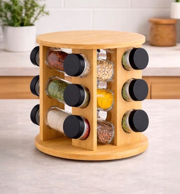 Producto - Especiero Giratorio 12 Frascos Madera De Bambu - 2