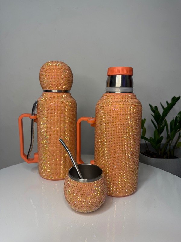 Producto - Set termo 1.3 L + mate + bombilla (naranja)