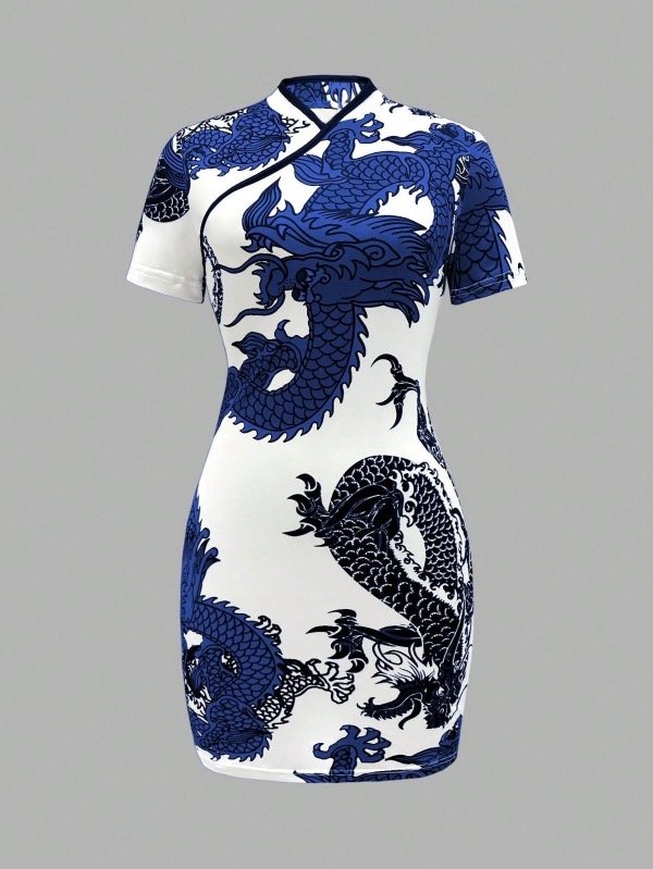 Producto - geisha dress (blanco y azul)
