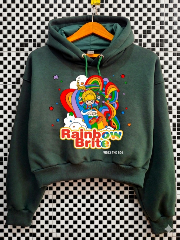 Producto - Buzo Canguro Crop Top Rainbow Brite Verde Inglés