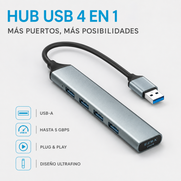 Producto - Adaptador Hub USB 3.0 4en1 Usb 2.0 Mas 4 Puertos USB  UH09. - 1