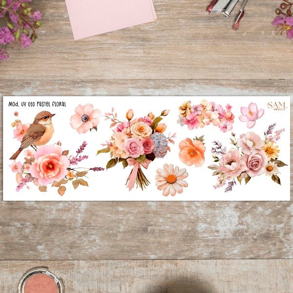 Producto - Lamina de transferencia: 10 Flores pastel