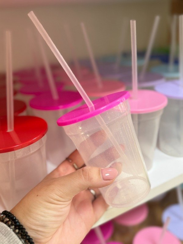 Producto - Vasos transparente glitter con tapa 300cc - 1