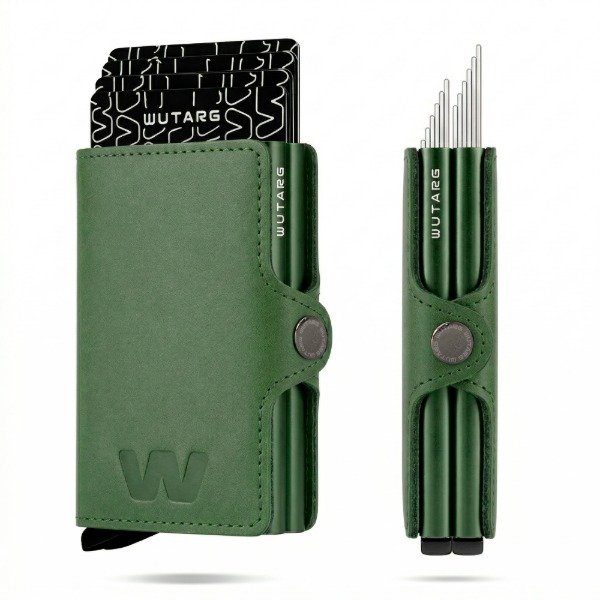 Producto - Billetera WUTARG Verde Tarjetero RFID Antirrobo Deluxe Series Dos Porta Tarjetas