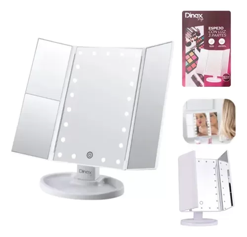 Producto - Espejo Con Luz Led 3 Partes Dinax Carga Usb Aumento Touch Blanco