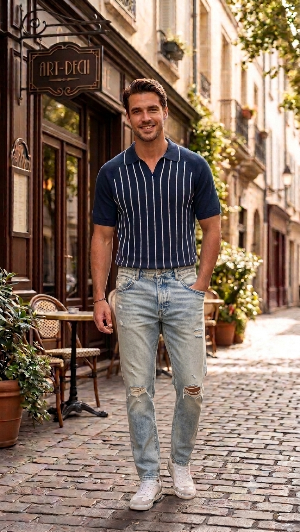 Producto - Chomba Tejida Rayada Number 7 Estilo Urbano Premium - 3