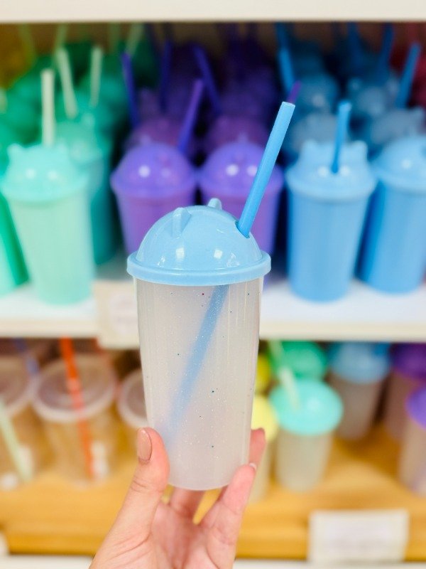 Producto - Vaso plástico de glitter con sorbete y tapa orejitas 300cc. - 0