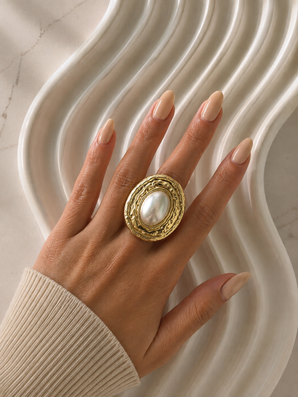 Producto - ANILLO MAXI PERLA DORADO REGULABLE 4090
