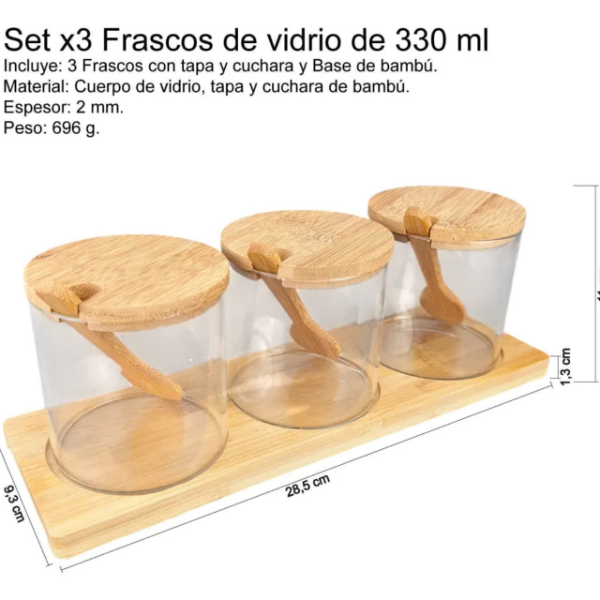 Producto - Especiero Condimentero Frasco Vidrio Tapa Bamboo X3 Madera - 2