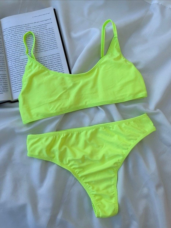 Bikini top con bombi tiro alto amarillo fluo t.100