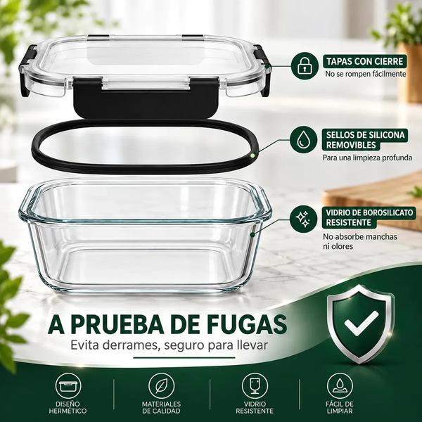 Producto - Set 12 recipientes hermeticos -vidrio -apto microondas/horno/freezer -varias - 2