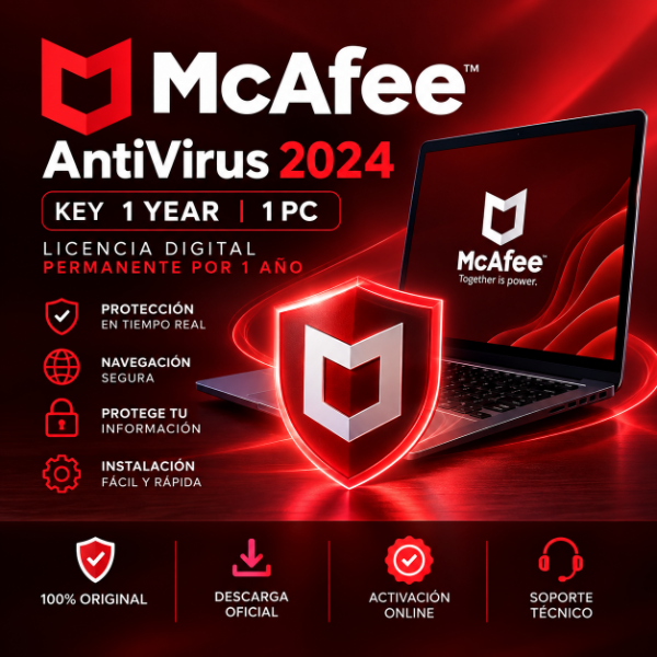 Producto - McAfee AntiVirus 2024 - Licencia 1 Año 1 PC