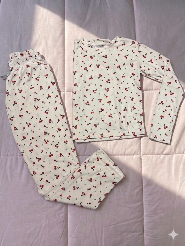 Producto - Pijama cerezas beige largo