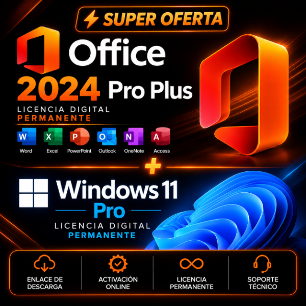 Producto - Combo Office 2024 Pro Plus + Windows 11 Pro Licencias 1PC