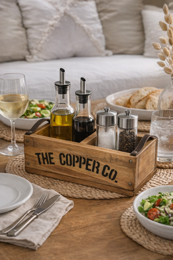 Producto - Caja/Organizador con divisiones "The Copper" y tiradores de cuero