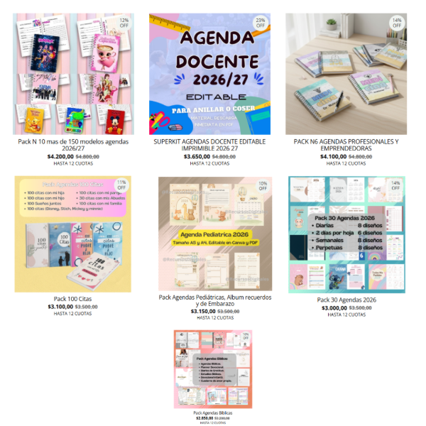 Producto - 7 PACKS DE AGENDAS 2026/27 Y PERPETUAS
