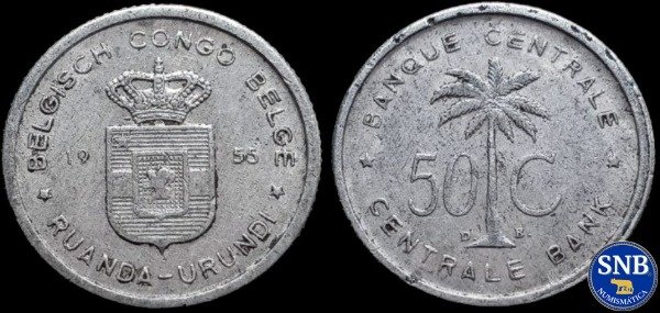 Producto - Congo Belga y Ruanda-Urundi - 50 Céntimos (1955) KM #2 [VF-]