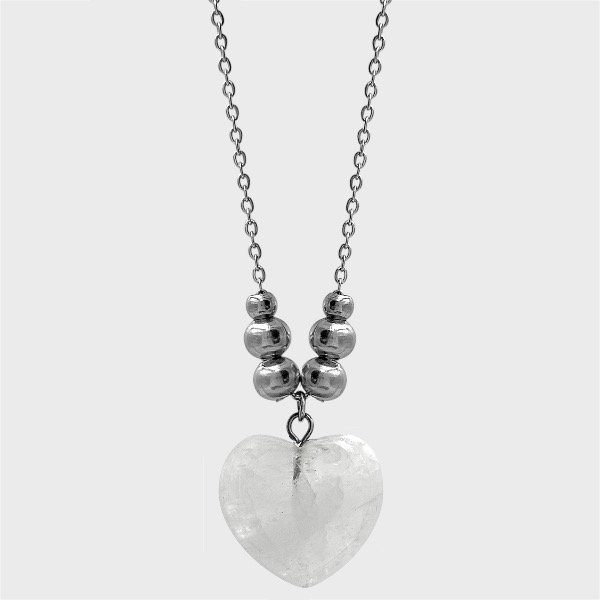 Producto - Collar de acero quirúrgico - 45cm - Espejito 1mm - Corazón blanco