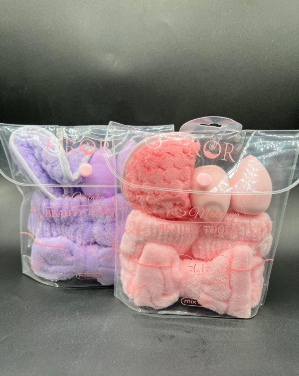 Producto - SET DE VINCHA, MUÑEQUERA, ESPONJA Y DESAQUILLANTE HROR