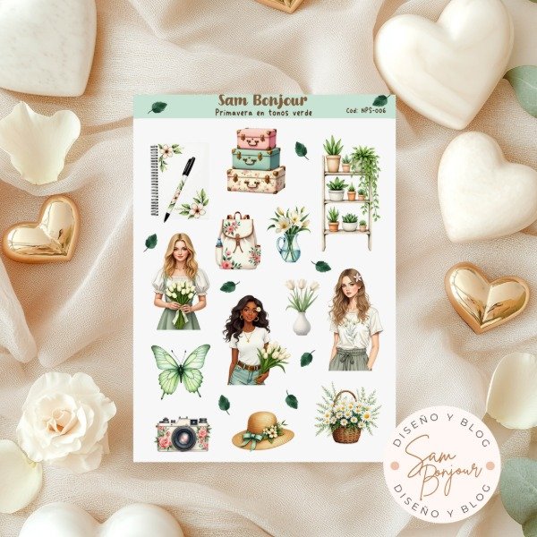 Producto - Plancha de sticker Primavera en tonos Verdes