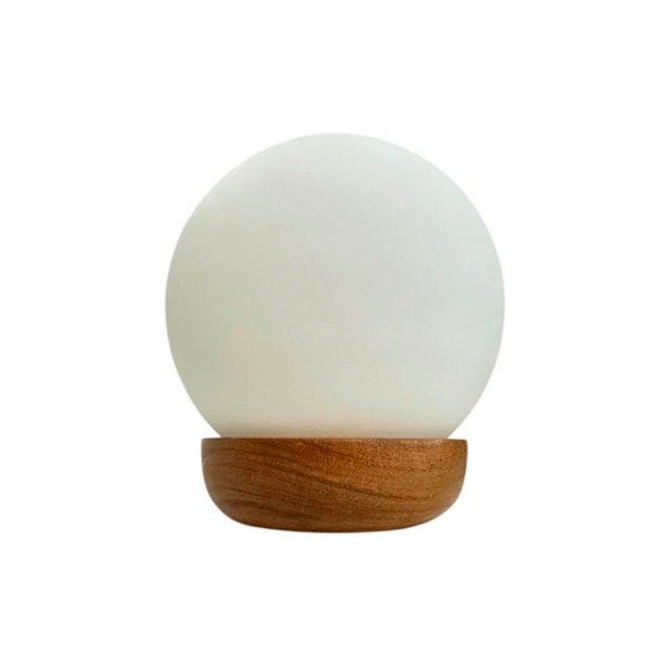 Producto - Velador nordico con base de madera y globo de vidrio blanco mate varias medidas