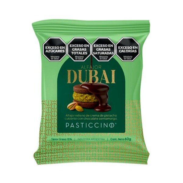 Producto - Alfajor Dubai crema de Pistacho y Chocolate Amargo x 60g PASTICCINO