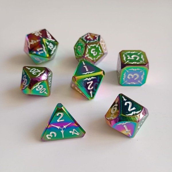 Producto - Set Dados de Rol METÁLICOS - Tornasolados+White - 2
