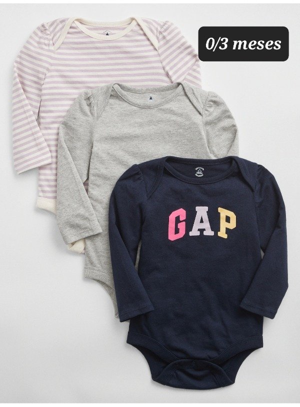 Pack 3 body manga larga gap talle 0/3 meses