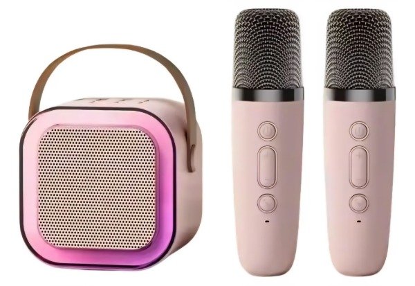Producto - Parlante Karaoke K12 con Bluetooth, luces LED RGB + 2 micrófonos inalámbricos