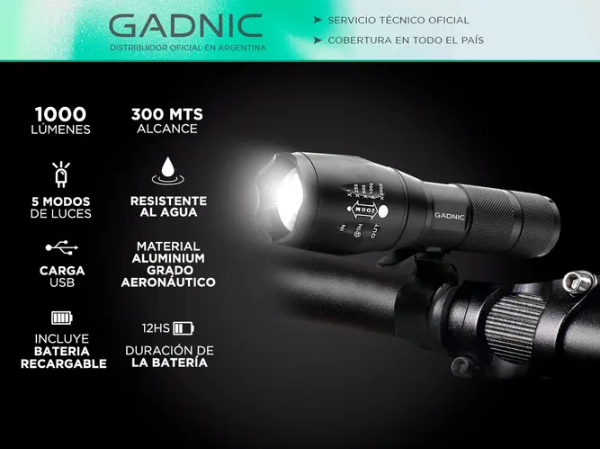 Producto - Linterna led tactica -5 modos de luz -1000 lumenes -recargable