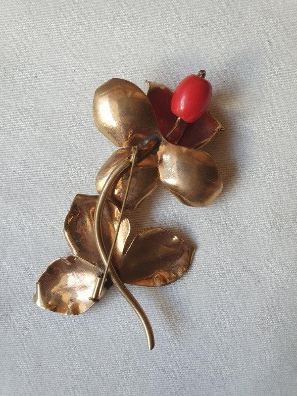 Producto - Broche 40s Jardín de Oro - Rosa con Perla Roja - 13