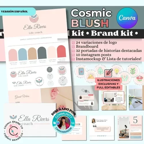 Producto - Kit De Marca Cosmic Blush - Plantilla Editable Canva Con Logo