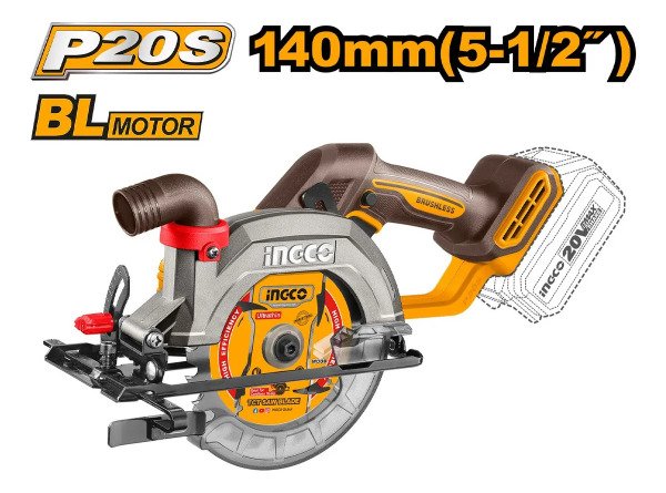 Producto - SIERRA CIRCULAR 20V 5 1/2" SIN CARBONES -SIN BAT. NI CARGADOR INGCO (CSLI1402)