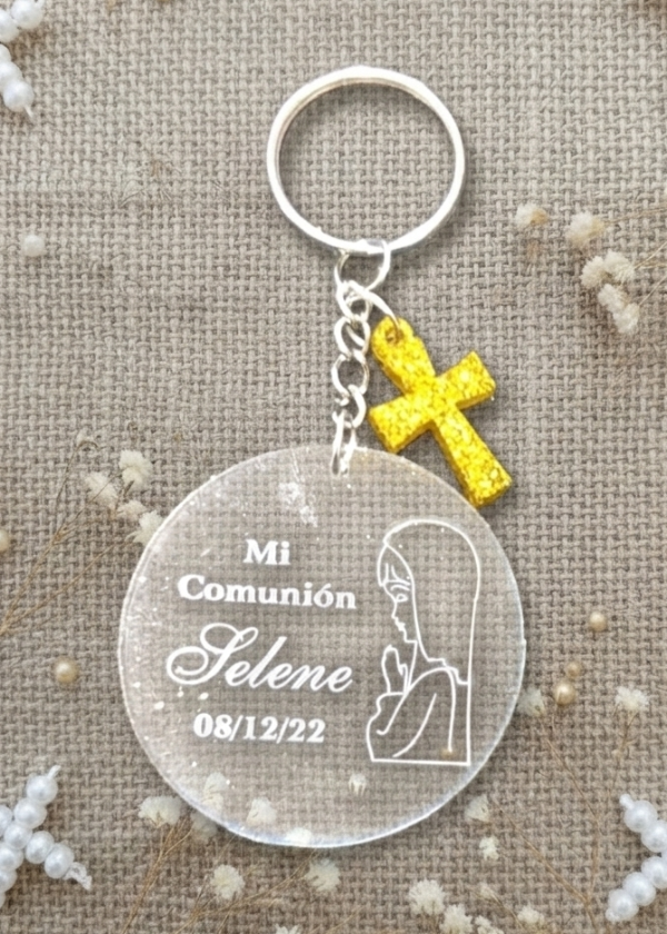 Producto - llavero circular con virgen + cruz x 10 unid.