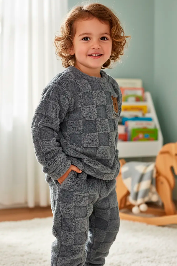 Producto - Pijama Conjunto Polar Peluchito Niños Invierno GRIS
