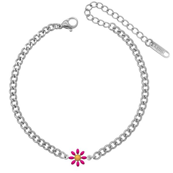 Producto - Pulsera de acero quirúrgico - Grumet 3.5mm - Margarita fucsia