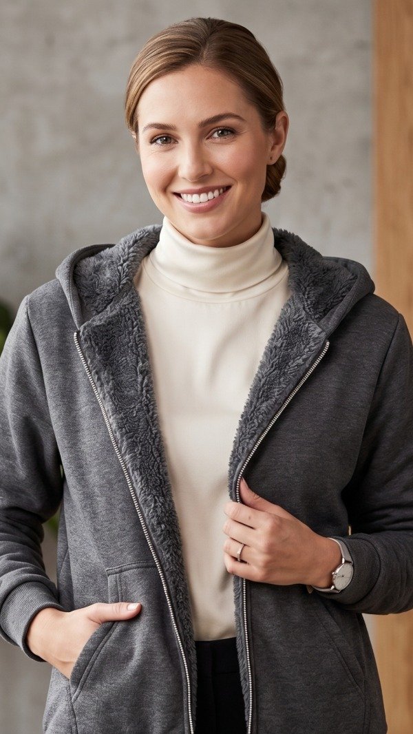 Producto - CAMPERA PELUCHE COLOR GRIS OSCURO